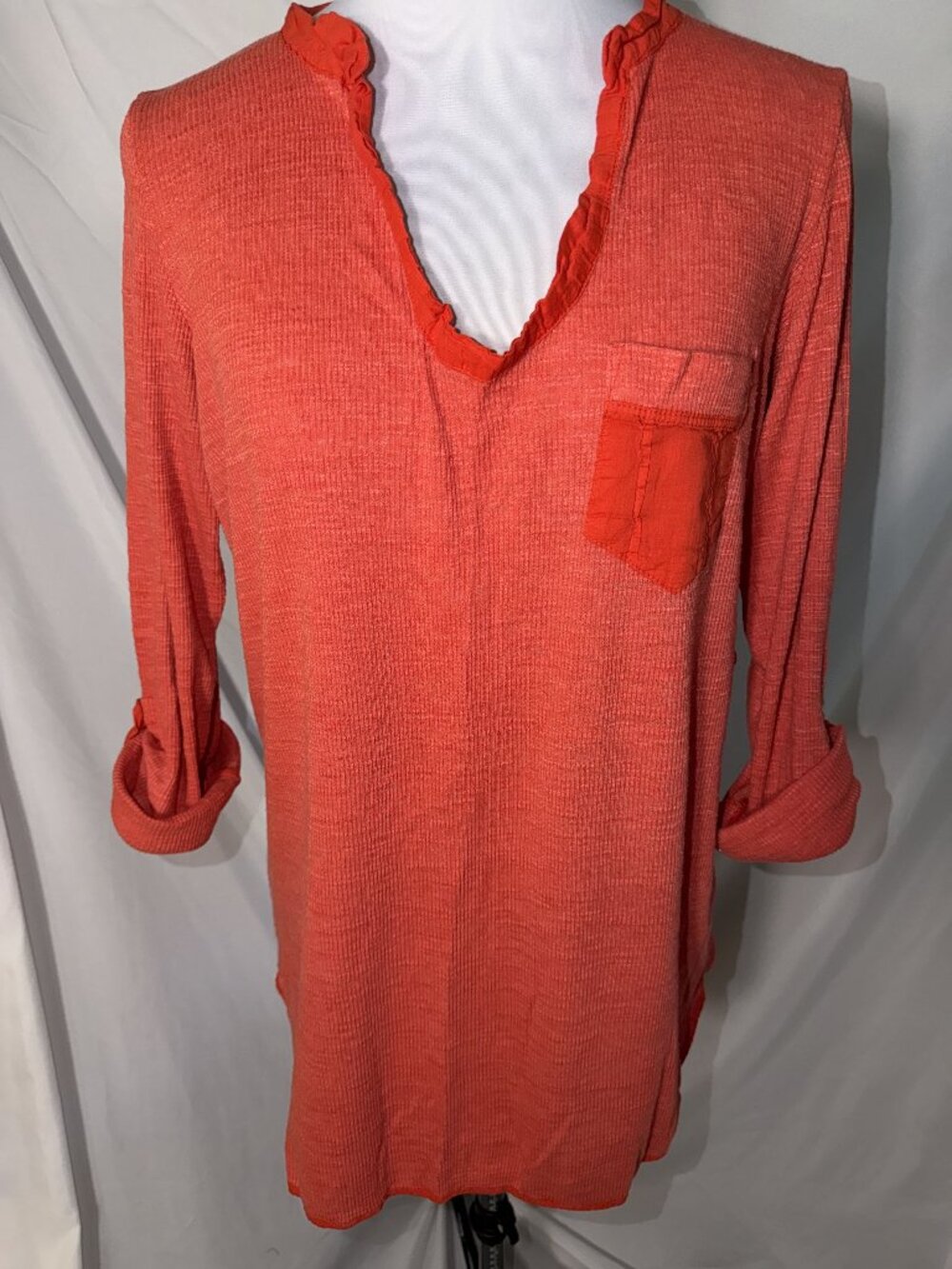 Anthropologie Porridge Red Orange Ribbed Roll Tab Thermal Top